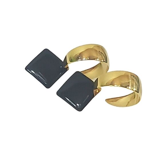 Black Enamel Goldtone Collar Choker Necklace and Earring Set - Picture 5 of 8